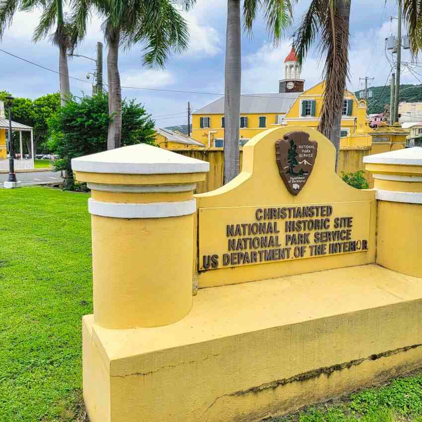 Sign in front of Chrisitansted National Historic Site St Croix US Virgin Islands 