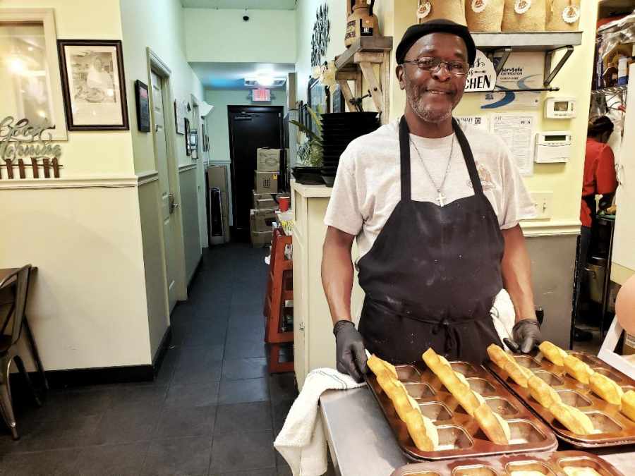 Making Cornbread at Genevas chicken Savannah Ga