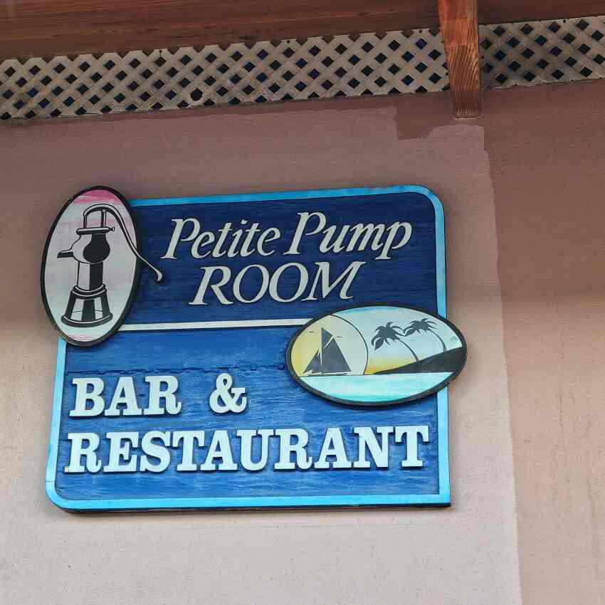 the sign in front of the Petite Pump Room St Thomas USVI
