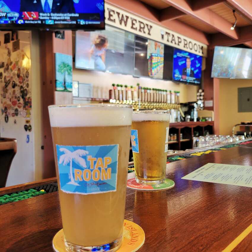 Glasses of beer at St John Brewery at Mongoose Junction St John US Virgin Islands