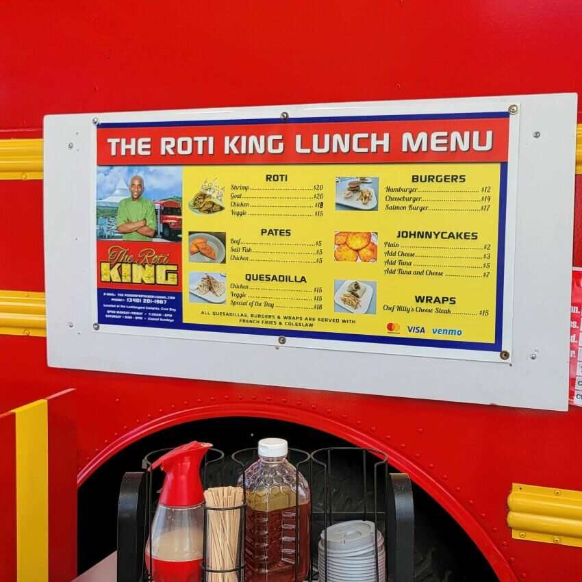 Roti King Lunch Menu St John US Virgin Islands